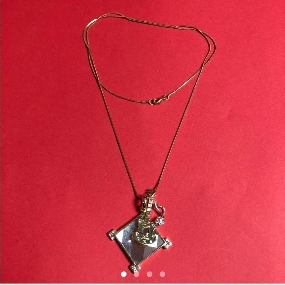 Golden guitar and mirror necklace 🤍💛​​​​​​​​​​​​​​​​​​​​​​​​​​